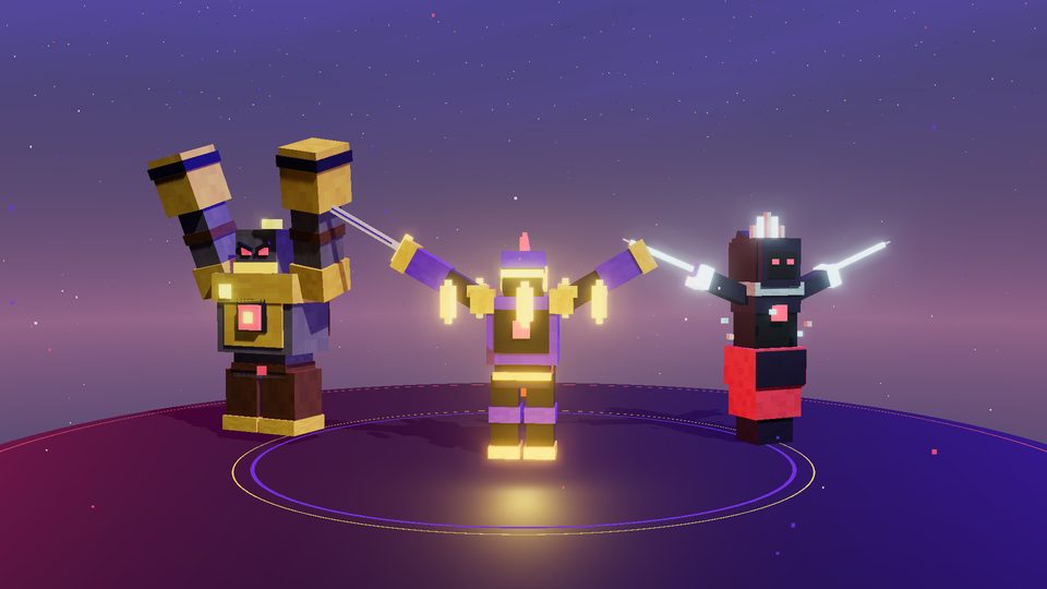 Varrow, the Clutch Wraith and the Yikers Golem in the old ring, with the Crowd watching from the storm's eye