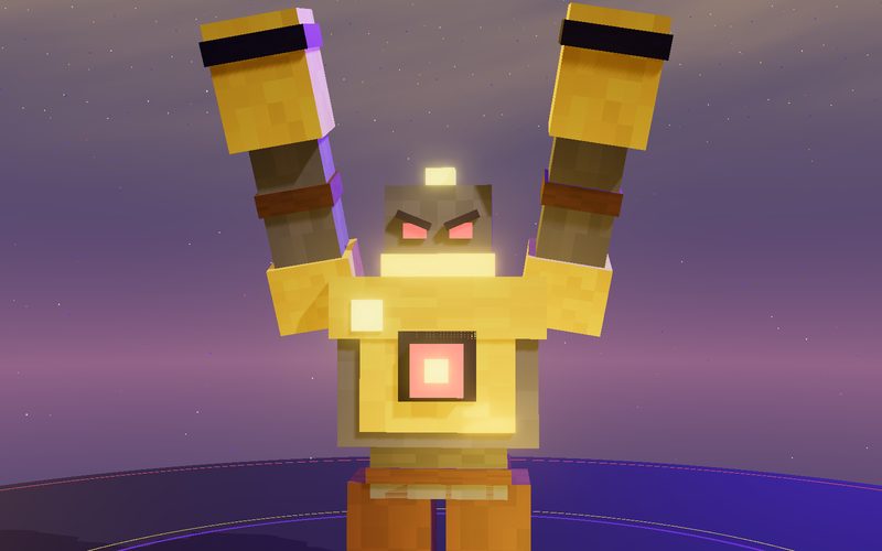 The Yikers Golem rendered in the old ring under the storm